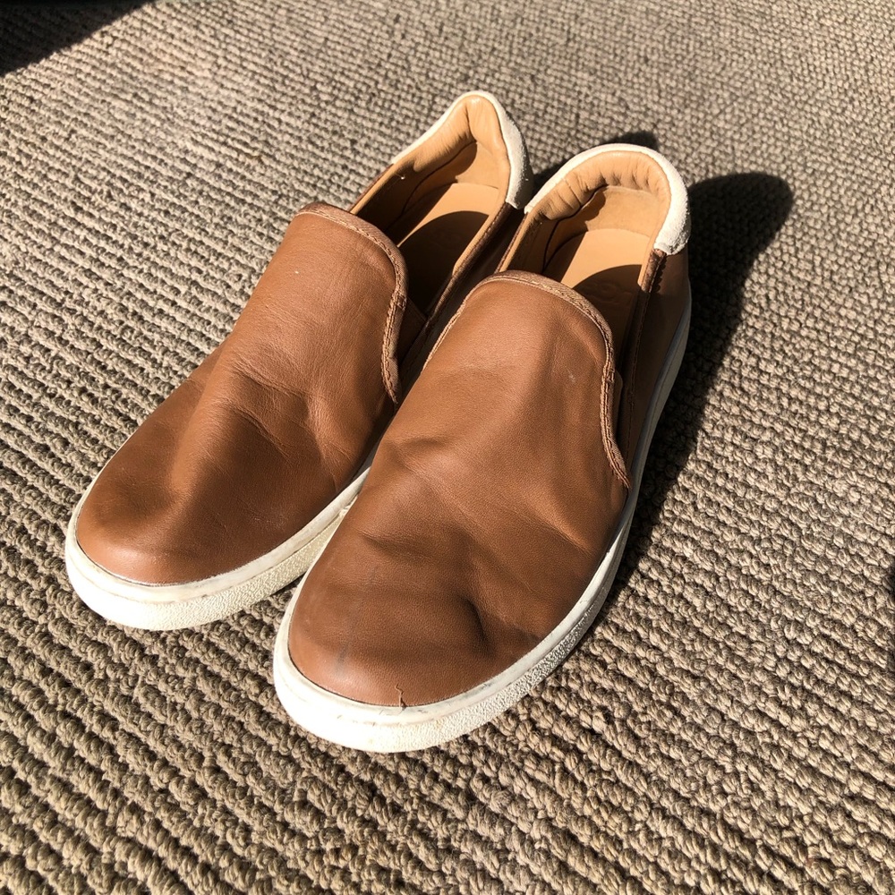UGG Leather Slip-On Sneakers in Cognac Brown with White Sole